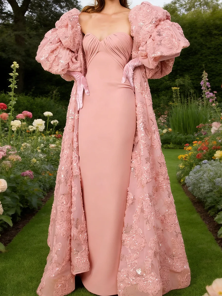 

Изящные вечерние платья цвета сладкого розового с пышными рукавами, облегающие, для торжеств, дней рождения, выпускных, на заказ