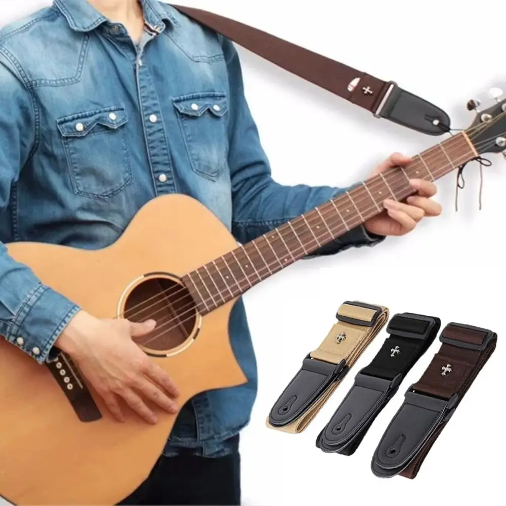 

Vintage Adjustable Length Electric Guitar Strap Cross Strap Leather Ukulele Belt Durable Comfortable Folk Guitar Strap Live Show