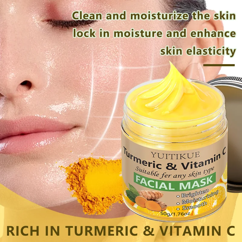 YUITIKUE Máscara Facial de Cúrcuma &amp; Vitamina C - Clareia, Hidrata e Suaviza TODOS os Tipos de Pele