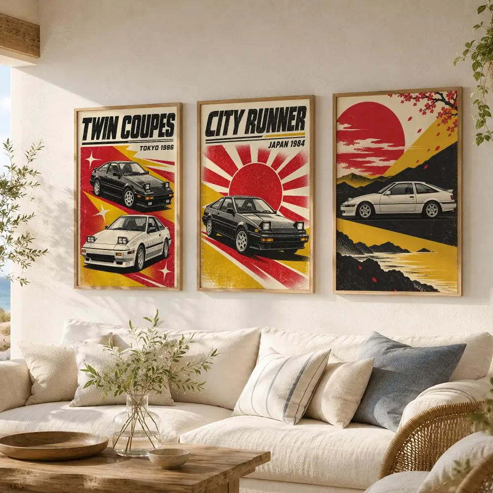 Retro Twin Coupes Painting Calligraphy 3 PCS Vintage Fashion Canvas Wall Art Prints for Living Room Decor