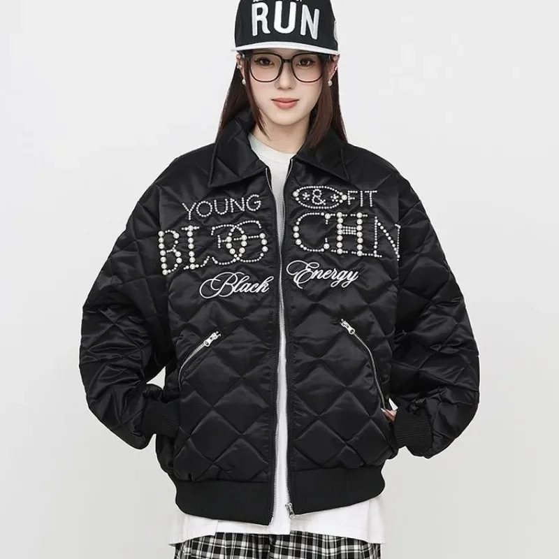 

Beading Rhombus Women's Parkas Streetwear Embroidery Winter Bomber Jackets Padded Coats Women Winter Clothes Quilted Coats