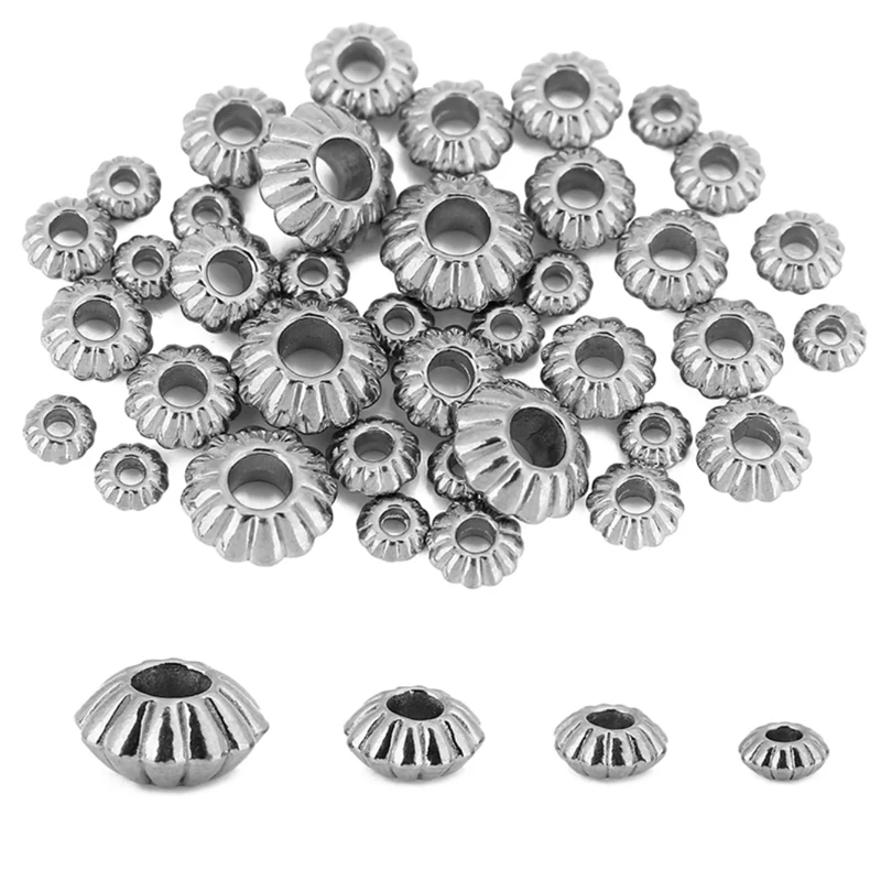 10pcs PVD Never Fade Big Large Hole Stainless Steel Spacer Beads 4 5 6 8 mm Necklace Bracelet Beads Supplies For Jewelry Making