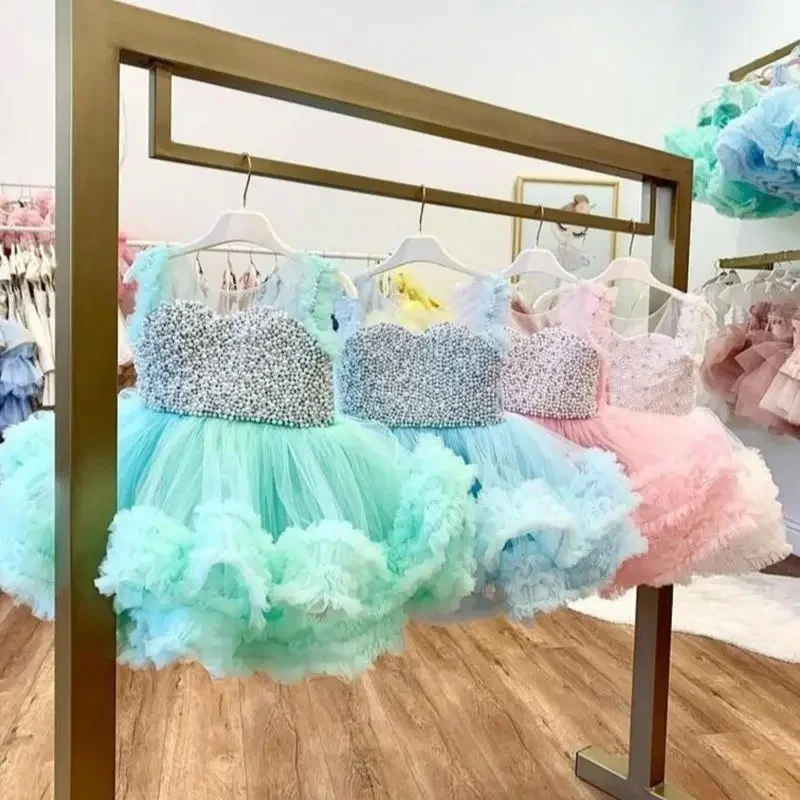 Custom Luxury Dress Women Wedding Guest Dress Girls Wedding Gown Luxurious Birthday Party Dress Pageant Runway Pearl Ruffle