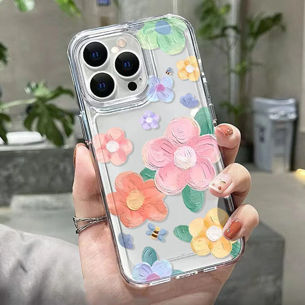 Pastel Floral Clear Case For iPhone 17 13 11 12 14 16 15 Pro Max XS XR X 7 8 Plus SE 17Air Flower Silicone Shockproof Soft Cover view 3