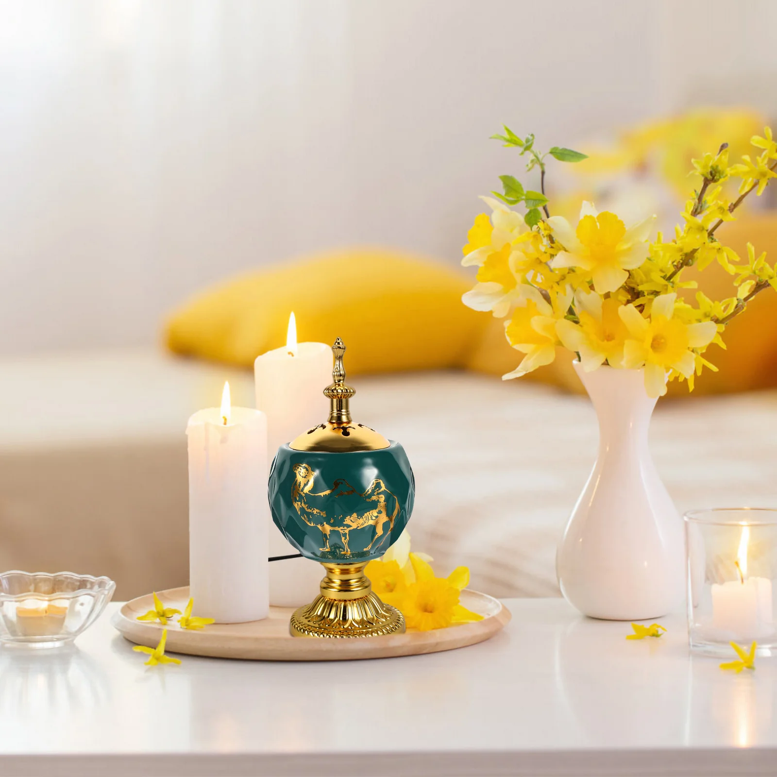 

Plug In Electric Incense Burner Iron Ceramic Vintage Censer For Home Decor Aroma Therapy Yoga Room 230V Uk Plug