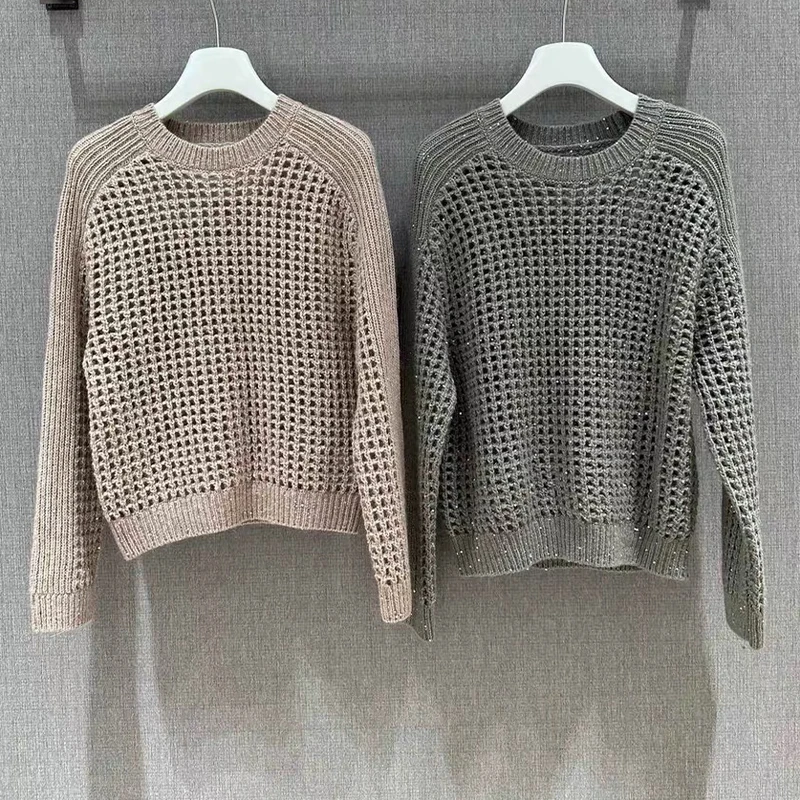 

Bc* Early Spring Ladies Light Luxury Ltalian Hollow Knitted Round Neck Temperament Casual Pullover Cardigan