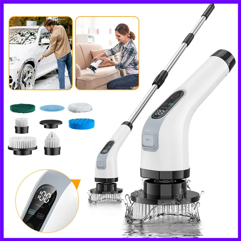 7 in 1 Handheld Electric Cleaning Brush Waterproof Shower Scrubber Spin Cleaner for Car Home Bathroom Kitchen
