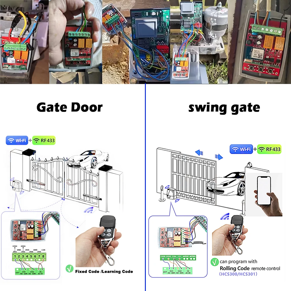 Tuya WIFI Garage Door Opener Gate Receiver 2ch 433mhz 433.92mhz Universal Fixed Rolling Code Multi Brand Controller Switch