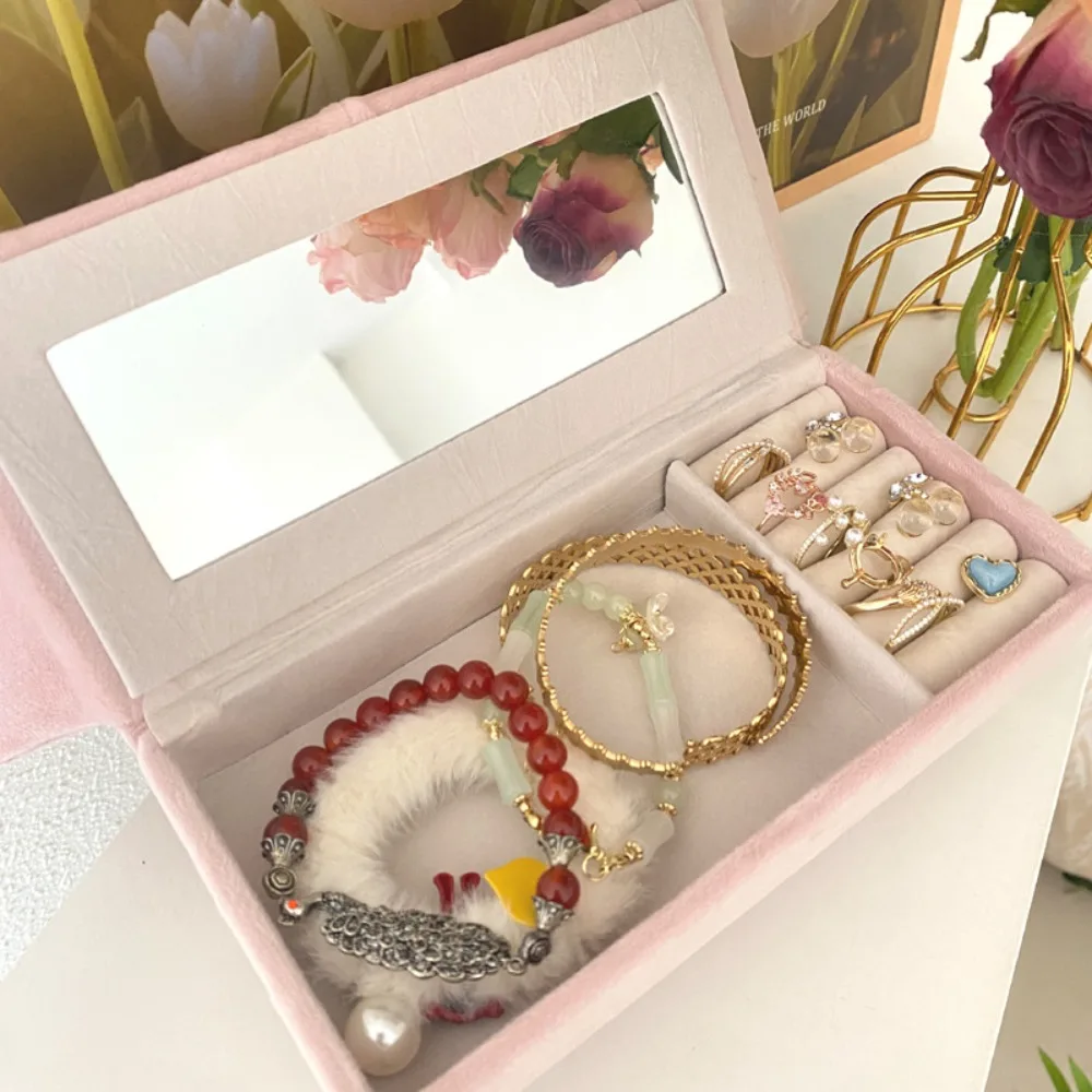 Dutch Velvet Sofa Shaped Jewelry Box Bracelet Pink Mini Couch Earrings Ring Display Stand Luxury with Mirror House Furniture