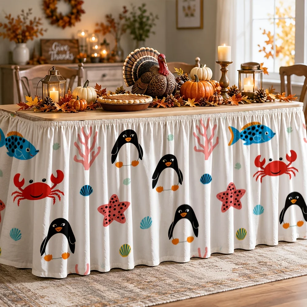 Table skirt/tableskirt marine animals, cartoon style, summer, beach pie, children's day, send a tablecloth