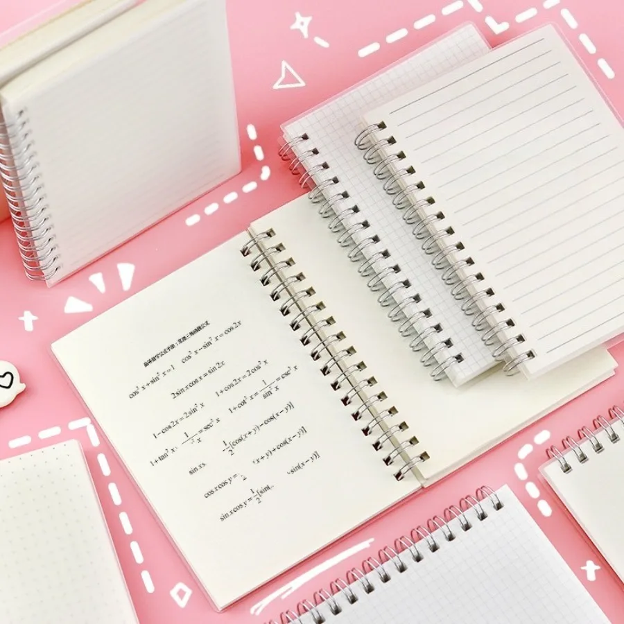 Минималистичный блокнот формата А6 в стиле Muji со спиральной раскладывающейся стороной: несколько вариантов заправки с прозрачной матовой обложкой — журнал с отрывными листами