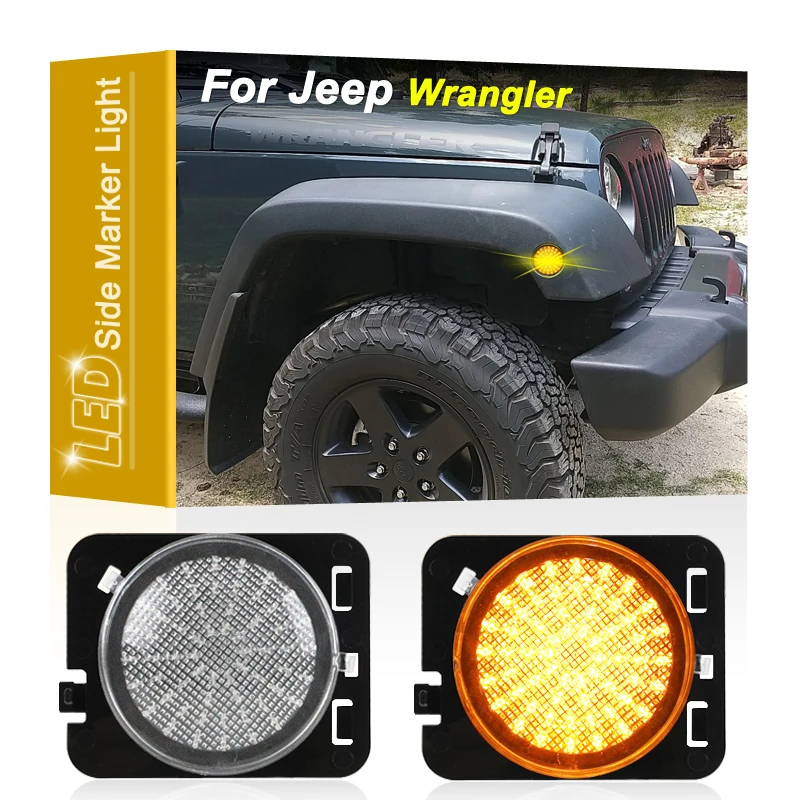 

12 В с прозрачными линзами, передний янтарный светодиодный боковой габаритный фонарь в сборе для Jeep Wrangler JK 2007 2008 2009 2010 2011 2012-2017 позиционные фары