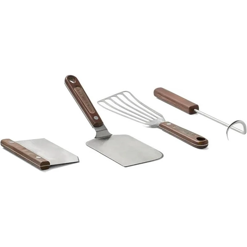 

Посуда — набор инструментов для сковороды — включает в себя лопаточку для сковороды, скребок, лопаточку для рыбы и токарный станок для косичек — коричневый
