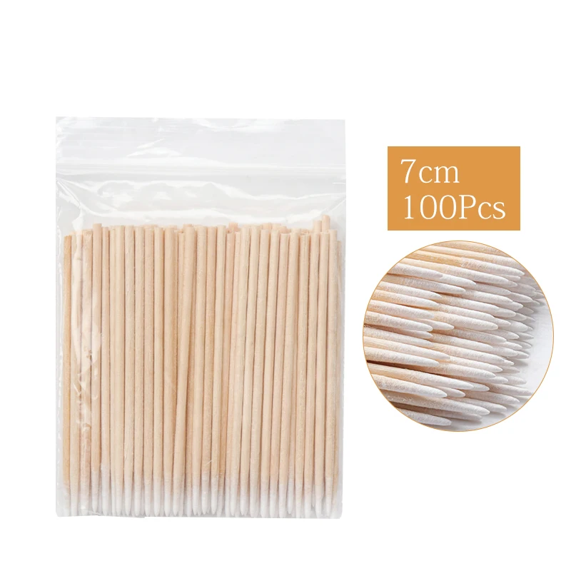 100 ชิ้นทิ้งขนาดเล็กผ้าฝ้าย Swab Lint ฟรี Microbrush ไม้ Cotton Buds Swabs แปรงขนตากาวถอดเครื่องมือแต่งหน้า