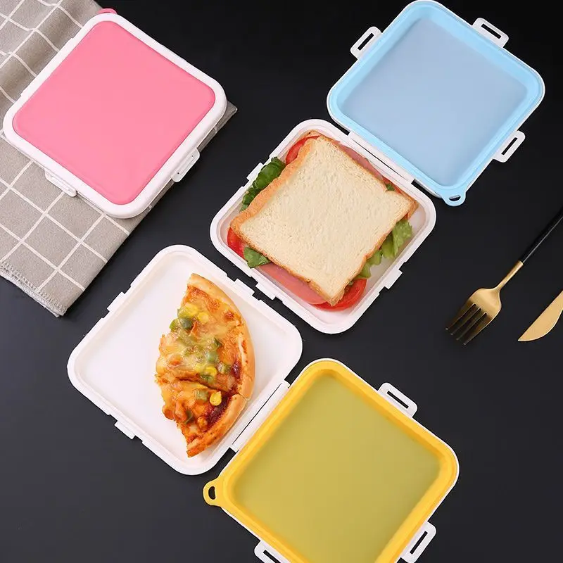 1pc Portable Sandwich Crisper Toast Storage Box Silicone Reusable Microwave Lunch Box Can Be Hung To Store Lunch Food Container view 2