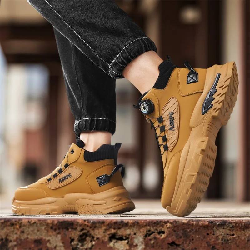 الخريف منصة الرجال دراجة نارية أحذية حجم كبير 46 موضة الروتاري مشبك السلامة أحذية العمل للرجال الجلود السائق الأحذية رجل