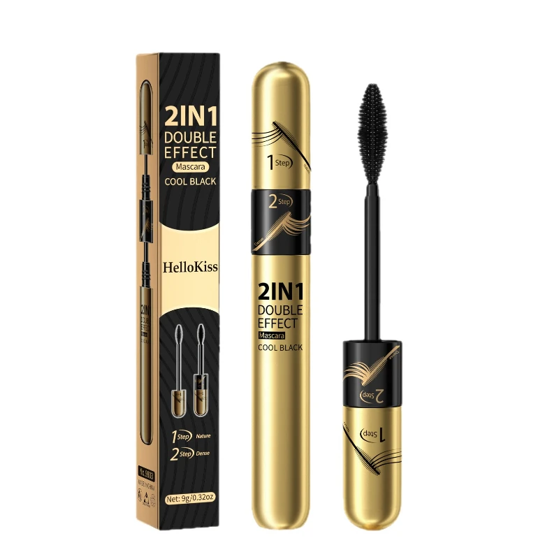 Máscara de pestañas Cool Black de doble efecto: resistente al agua, a prueba de manchas, resistente al sudor, alargamiento, voluminizador, rizado para pestañas bonitas