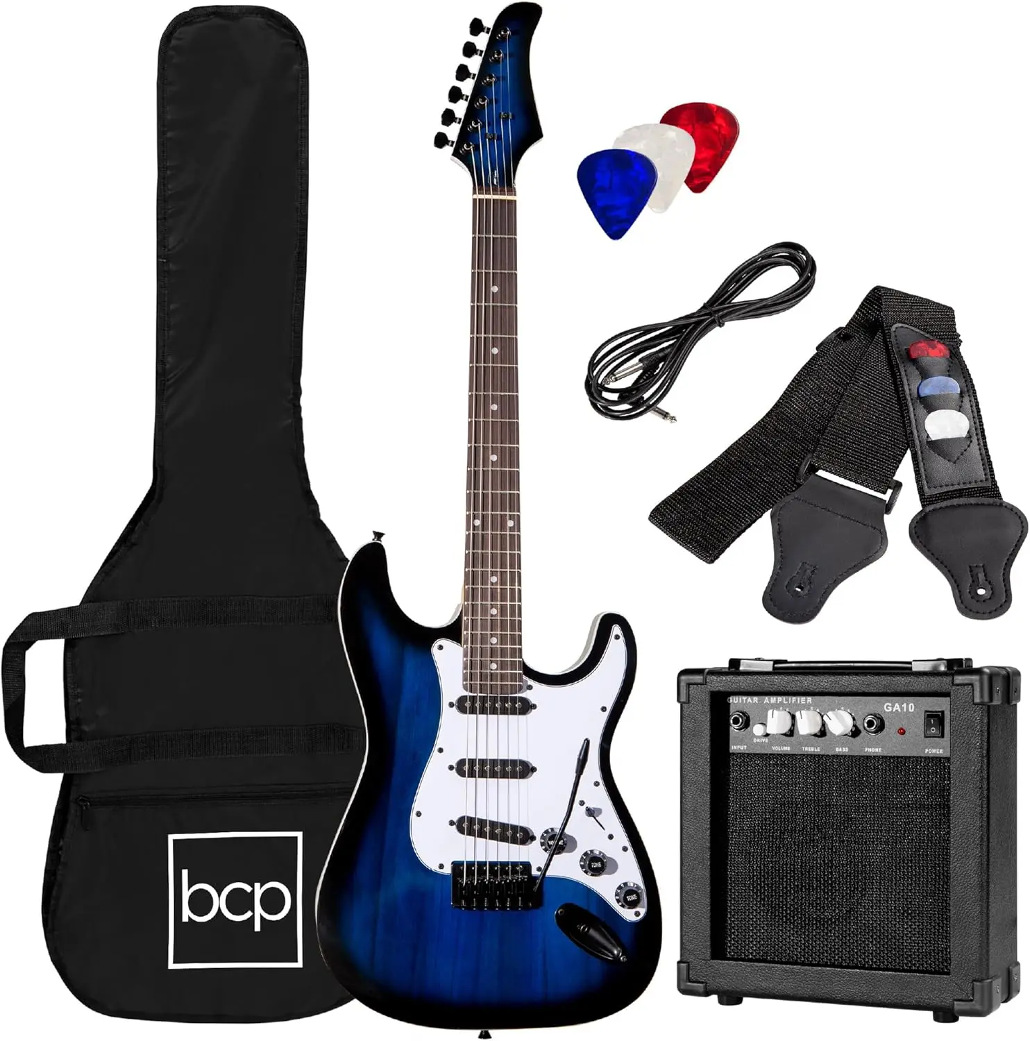 Best Choice Products 39in Full Size Beginner Electric Guitar Starter Kit w/Case, Strap, 10W Amp, Strings, Pick, Tremolo Bar - Ho