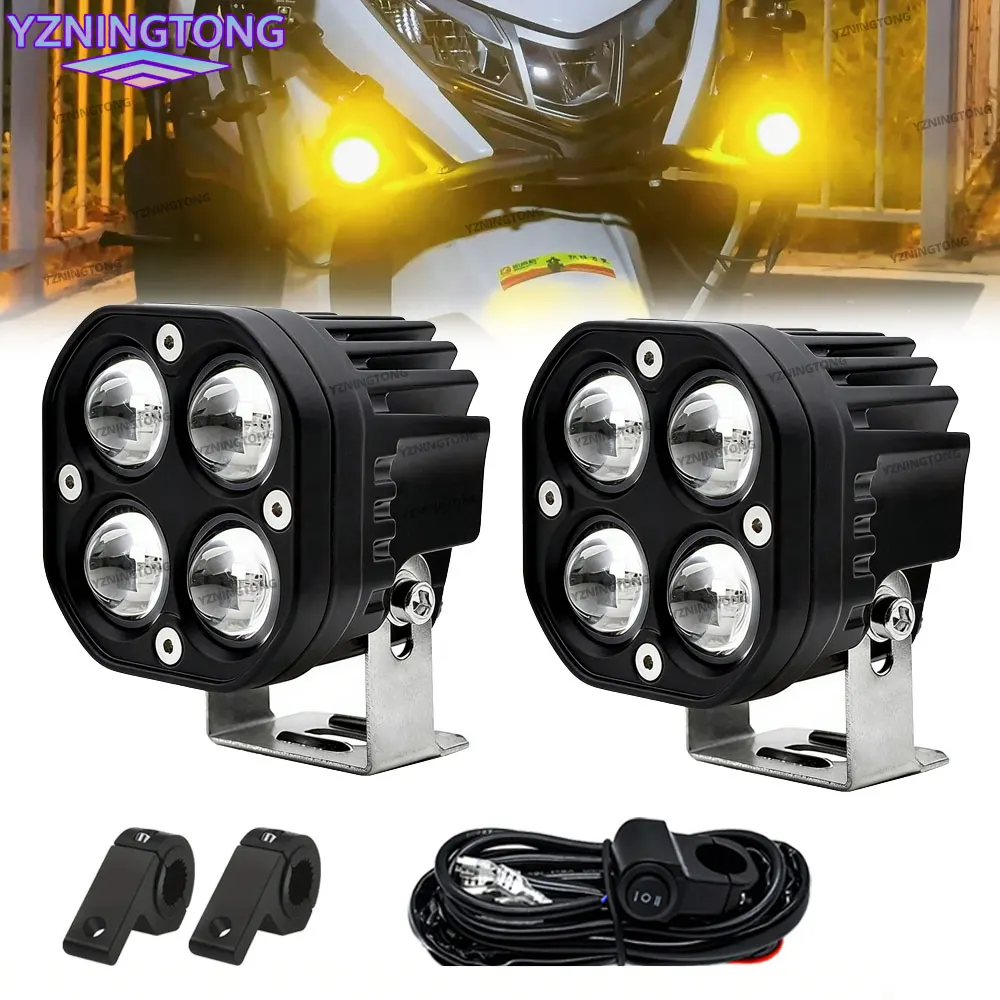 

Dual Color Motorcycle LED Headlight 200W Auxiliary LED Spotlights Fog Light Moto Driving car Fog Spot Lamp Head Light for BMW