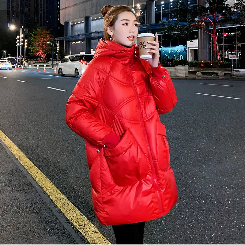 

Down Cotton-Padded Jacket Women Overcoat 2024 Winter New Cotton Jacket Loose Bread Clothing Long Loose Hooded Thick Warm Parka