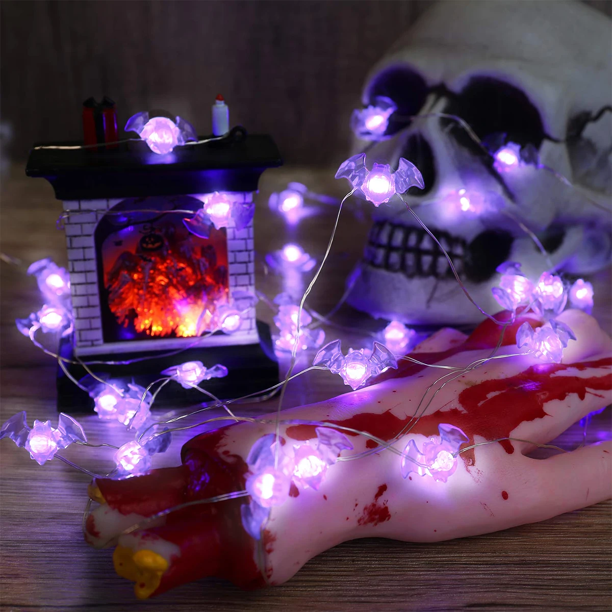 1 قطعة 20/30 LED هالوين الخفافيش سلسلة أسلاك نحاسية ضوء بطارية تعمل بالطاقة الأرجواني الخفافيش الجنية مصباح للمنزل غرفة نوم مهرجان ديكور الحفلات #3