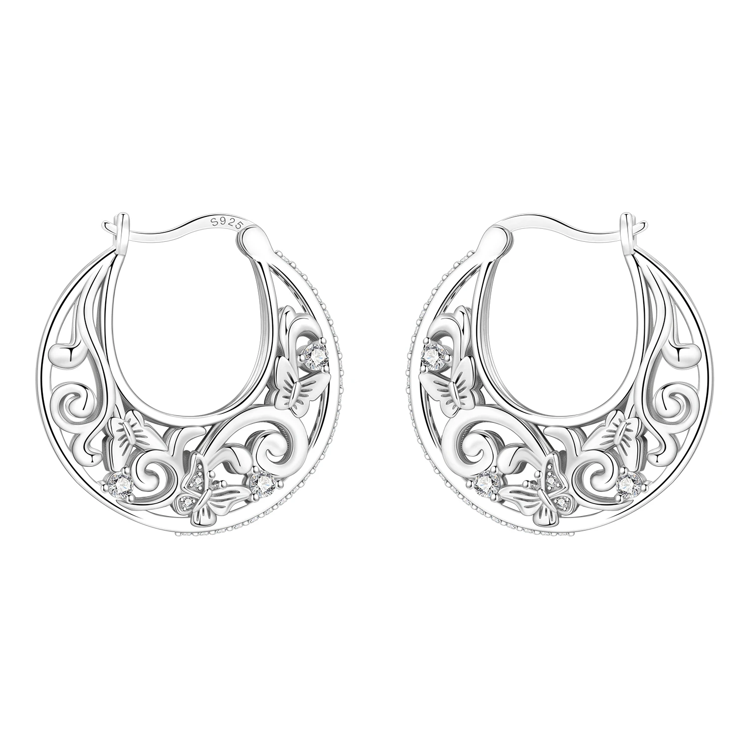 

PANPOKI S925 стерлингового серебра сверкающие серьги-бабочки с насекомыми серьги-кольца для женщин ювелирные изделия оригинальные вечерние модные подарки