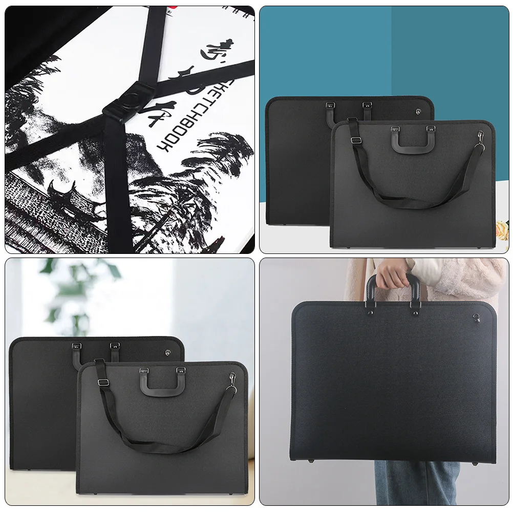 

600de Oxford Cloth Large Black A3 Portfolio Case Storage Bag with Handle Carrying Artist Drawing Bag Lightweight Tote