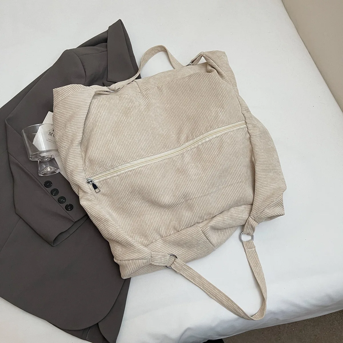 حقيبة يد مخملية بسيطة بلون سادة للتنقل على الموضة حقيبة ظهر كاجوال بكتف واحد