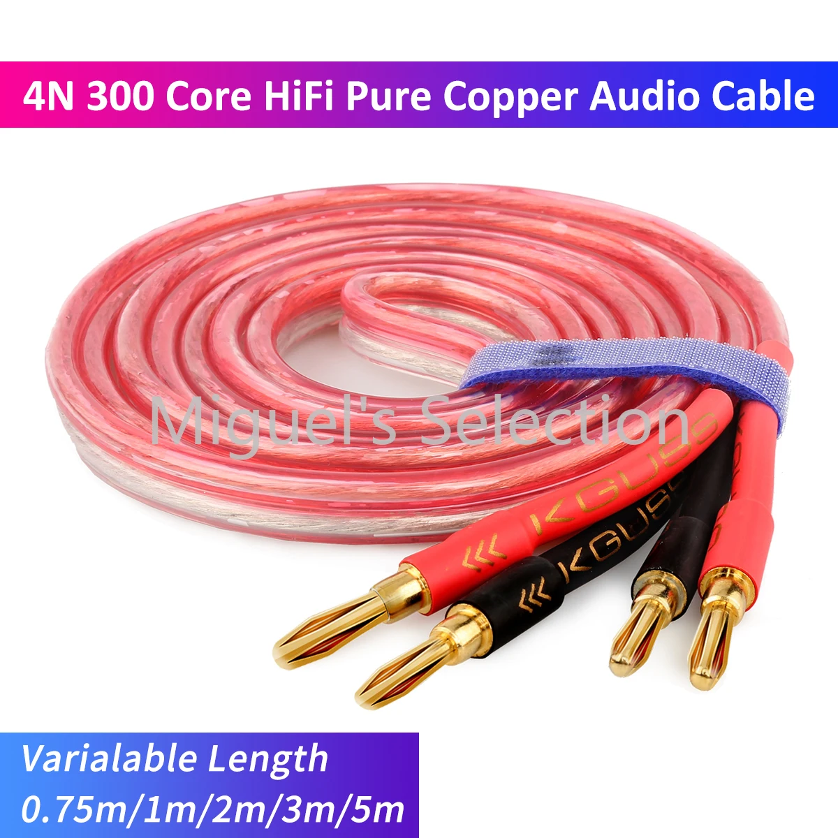 HiFi Gold Plated Speaker Cable High-End 4N Speaker System Oxygen-free Pure Copper with Banana Plug (Single Cable for 1 Speaker)