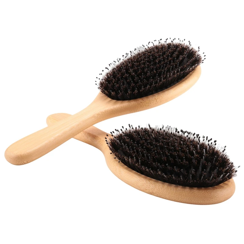 2 Pcs Bamboo Comb With Nylon Pins Bamboo Paddle Detangler Brush Detangling Adding Shine Brushes Daily