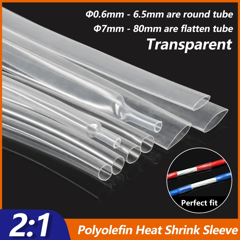 

Transparent 2:1 Heat Shrink Tube 0.6mm ~ 80mm Dia Polyolefin Insulated Shrinking Tubing Cable Connector Repair Protector Sleeve
