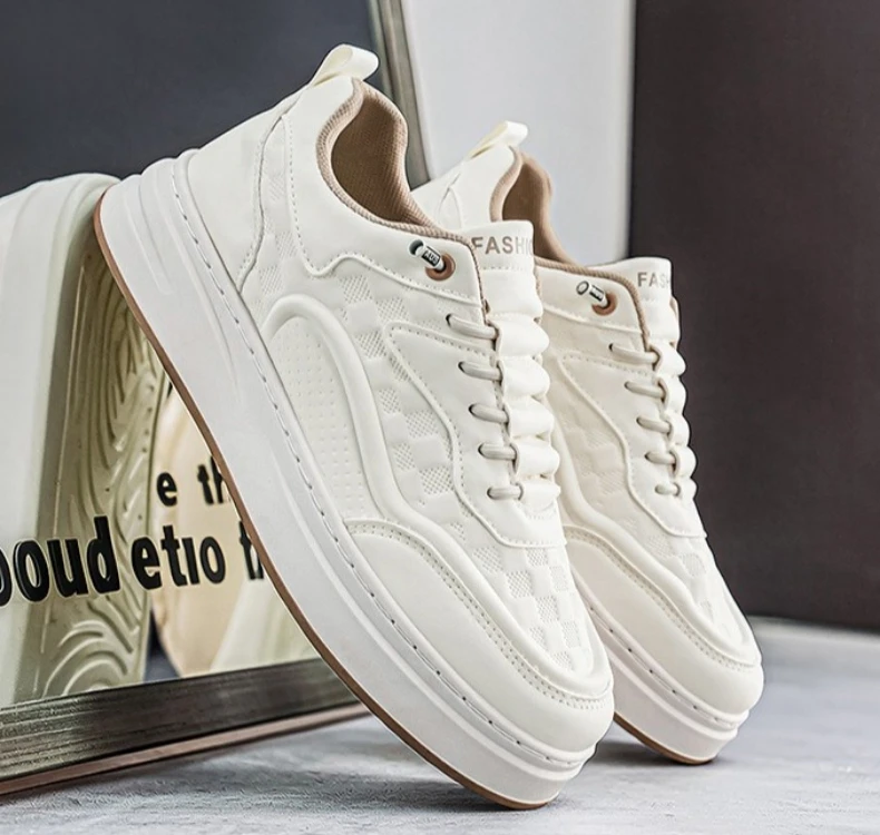 Neue, bequeme Herrenschuhe im lässigen Stil, vielseitige, dicke Sohlen, höhenvergrößernde weiße Schuhe, Sportschuhe – Detail 7