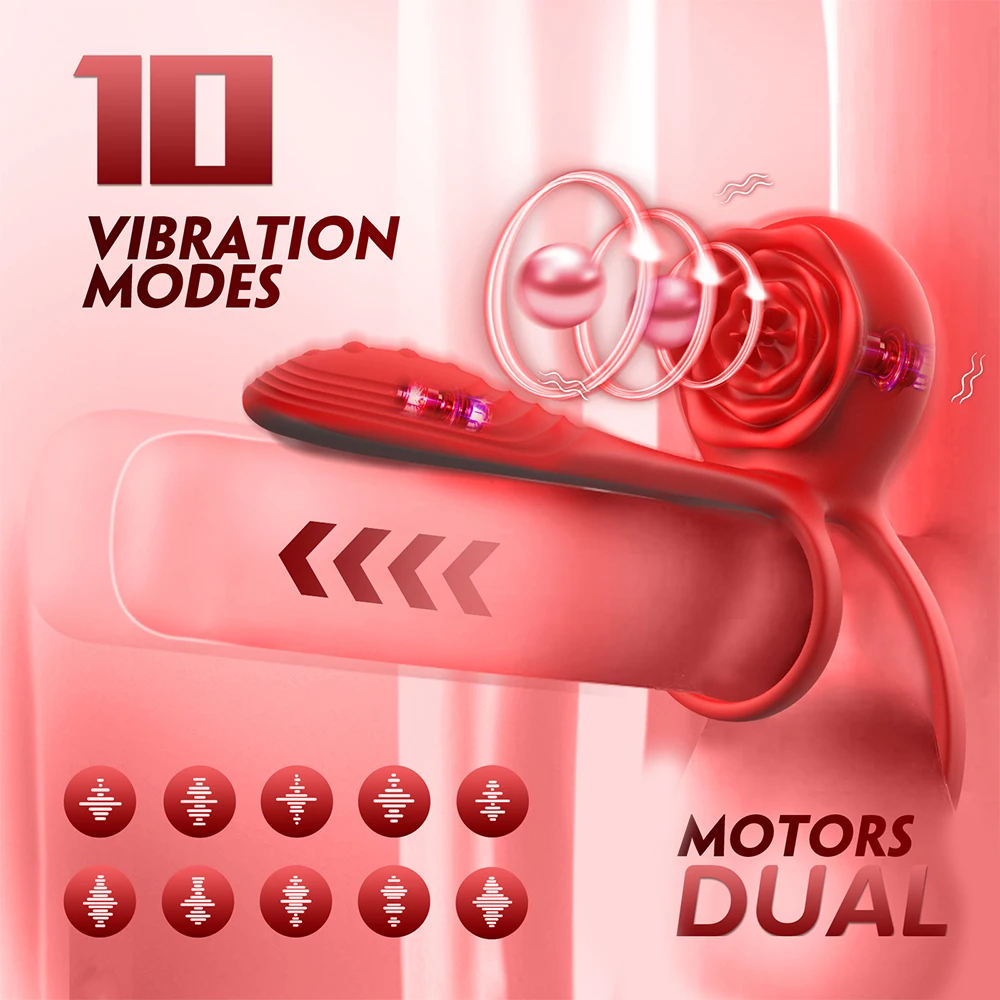 Rose Vibrating Cock Ring Penis Sleeve Vibrator G-spot Clitoral Stimulator 10 Vibration Sex Toy for Adult Men Clitoris Vibrator