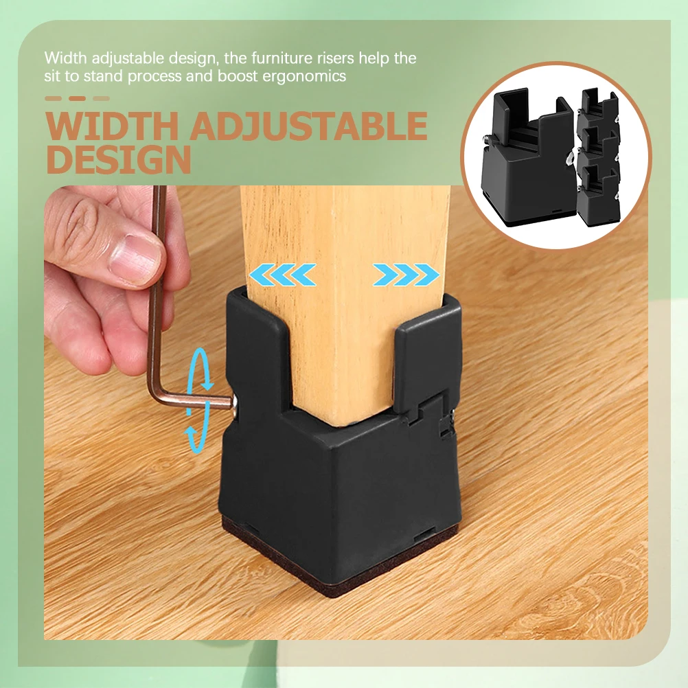 

4 Pcs Adjustable Furniture Riser Mat ABS Metal Heavy Duty 250kg Bed Table Leg Chair Couch Platform Dorm Desk Risers