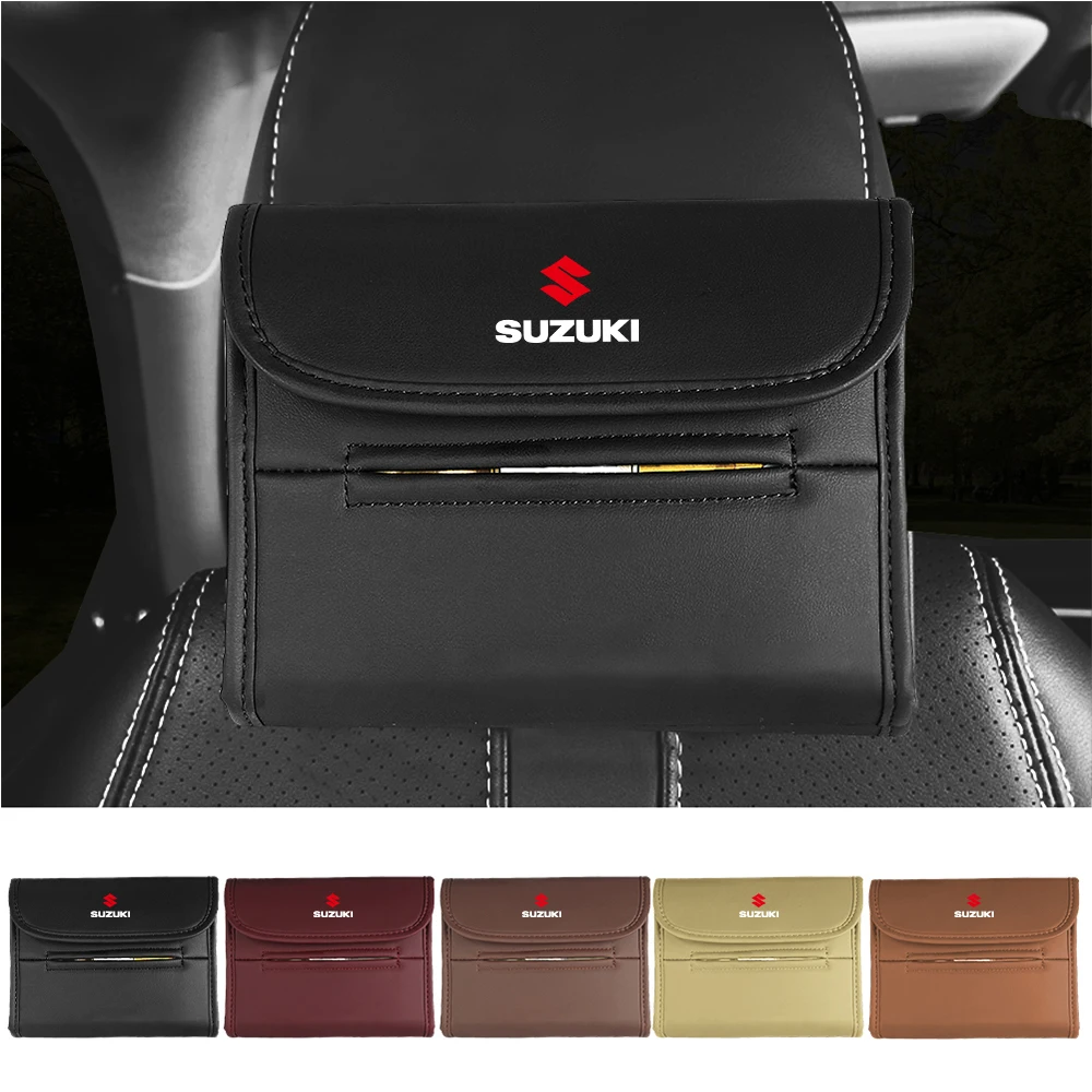 1 قطعة حامل علبة مناديل السيارة صندوق مناديل جلدية السيارات المقعد الخلفي منظم المناشف الورقية مع حزام الإصلاح لسوزوكي جيمي ألتو ملحق #5