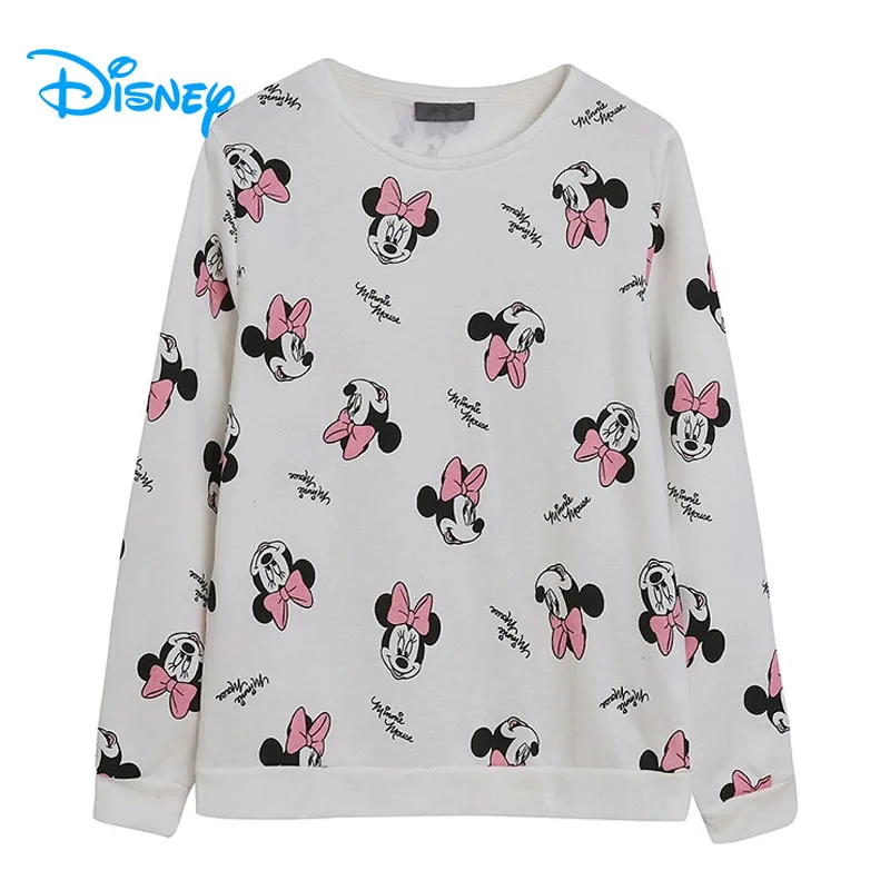 

Disney Mickey Minnie Mouse Fleece Sweatshirt Women Casual O Neck Long Sleeve Pullover Tops Cute Cartoon Jumper Femme Streetwear