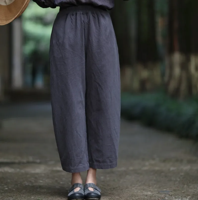 

Adjustable Waist And Hem Cotton Linen Casual Pants andmother Pants l Waist Straight Leg Nine-Piece Lengthened Pants