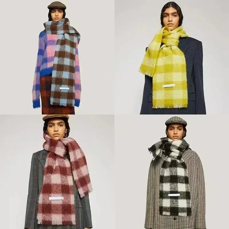 Winter Women Plaid AC Scarf Shawls Studio Cashmere Wraps Lady Tassel Warm Luxury Scarf Scarves Rainbow Hairy Designer Brand Man