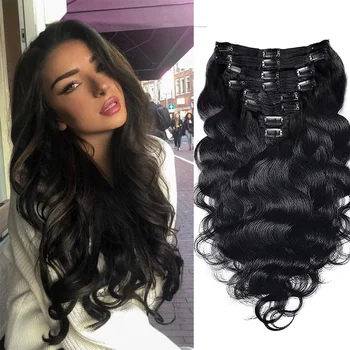 مقطع مموج للجسم البرازيلي في وصلات ، شعر بشري ريمي ، لون طبيعي ، مشبك 1 ب ، 12-26 بوصة ، g ، 8