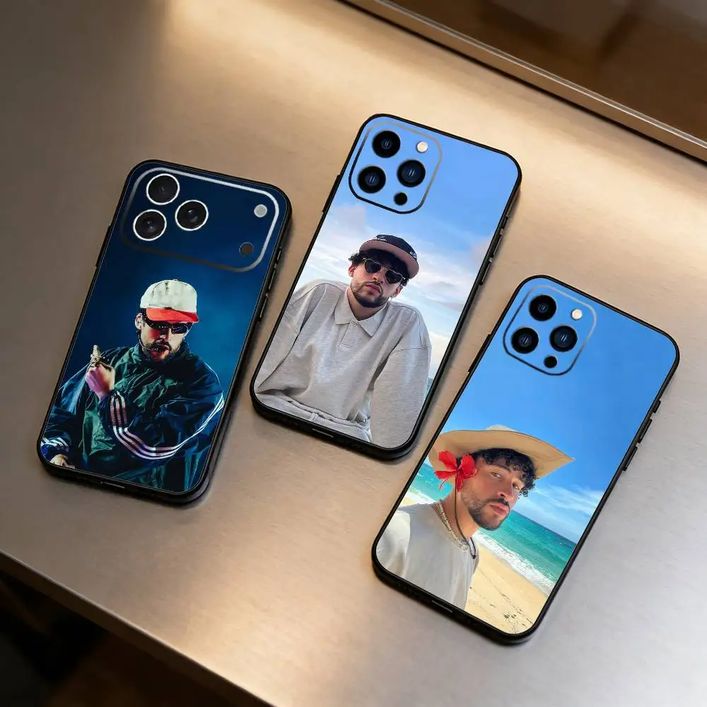 

Bad B-Bunny Phone Case For iPhone 17 16 15 14 13 12 Max Plus Silicone Black Cover