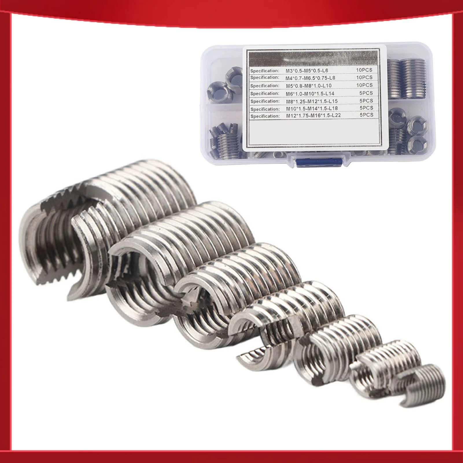 50Pcs Stainless Steel Inner Thread Self Tapping Thread Inserts Set Thread Reinforce Repair Tool