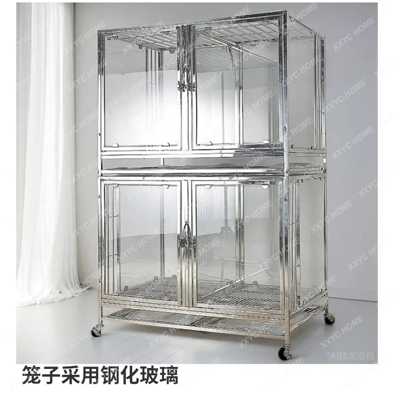 WSStainless steel tempered glass dog cage teddy small dog universal cage mother  pet store display cage
