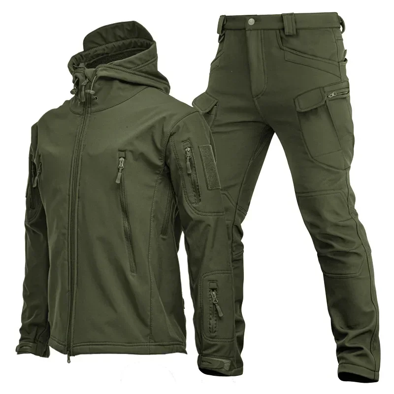 Windproof Warm Camouflage 2-Pcs Set Mens Tactical Waterproof Thickened Training Uniforms Hiking Camping Outdoor Hunting Suit