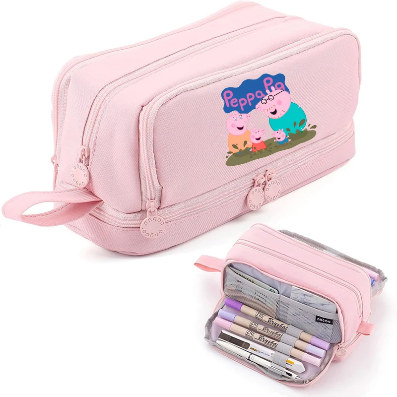 Estojo de Papelaria de Grande Capacidade Peppa Pigs, Estojo de Lápis em Tecido Oxford, Organizador Portátil para Escola, Escritório, Universidade, Presente