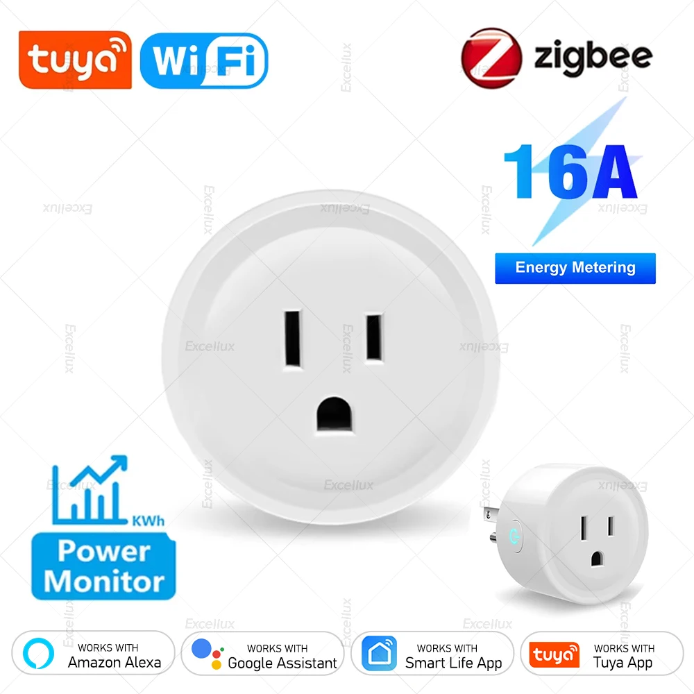 Tuya 16A Smart Plug WiFi/Zigbee US Socket For USA CA MX PE JP With Power Monitoring Timing Function Works With Alexa Google Home