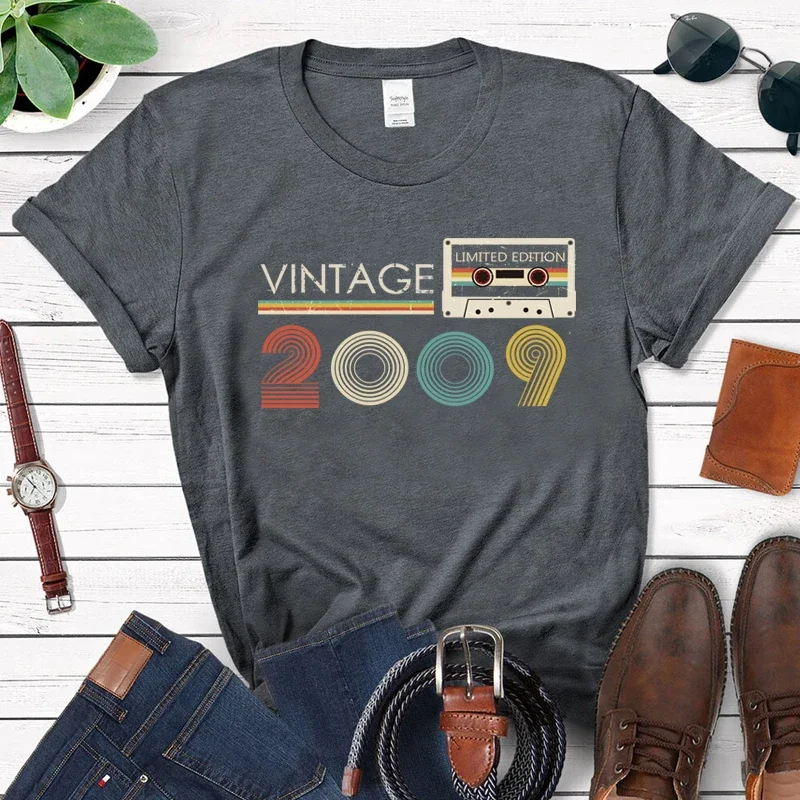 

Vintage Audio Tape 2009 Limited Edition T Shirt Women Harajuku 15th 15 Years Old Birthday Party Top Retro Tshirt Daughter Gift