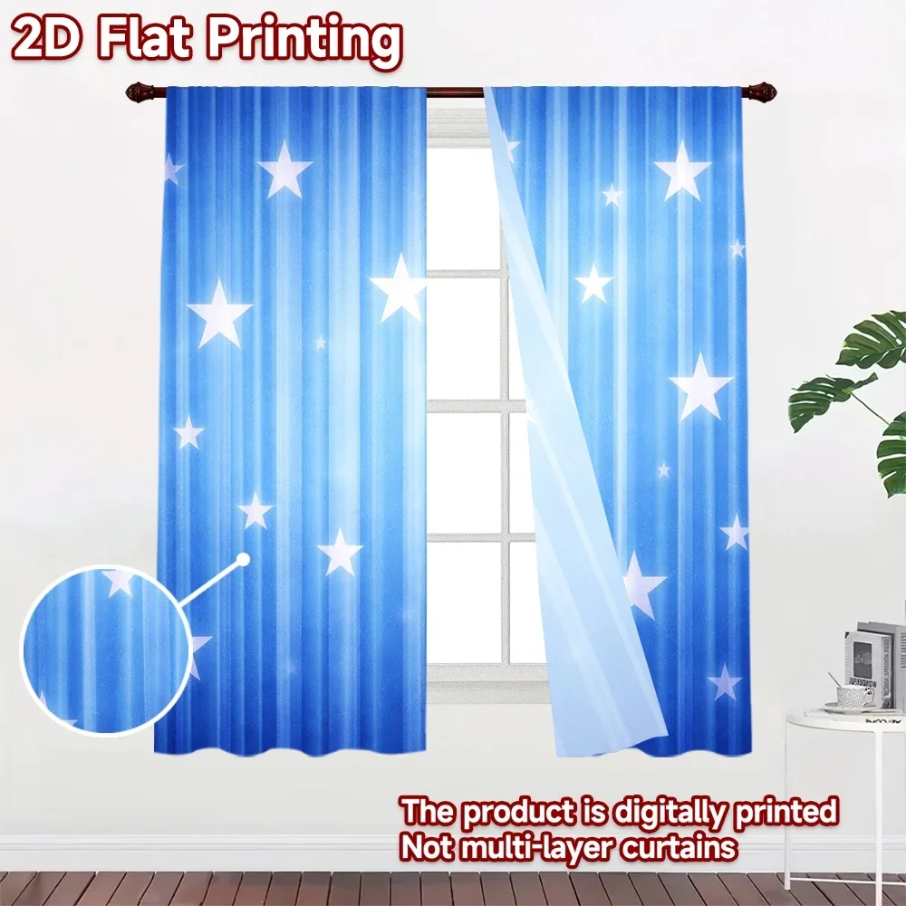 Blue Starry Night Curtain Pair 2pcs Dreamy Galaxy Window Curtains Modern Bedroom Decor for Home Cottage Style Curtains
