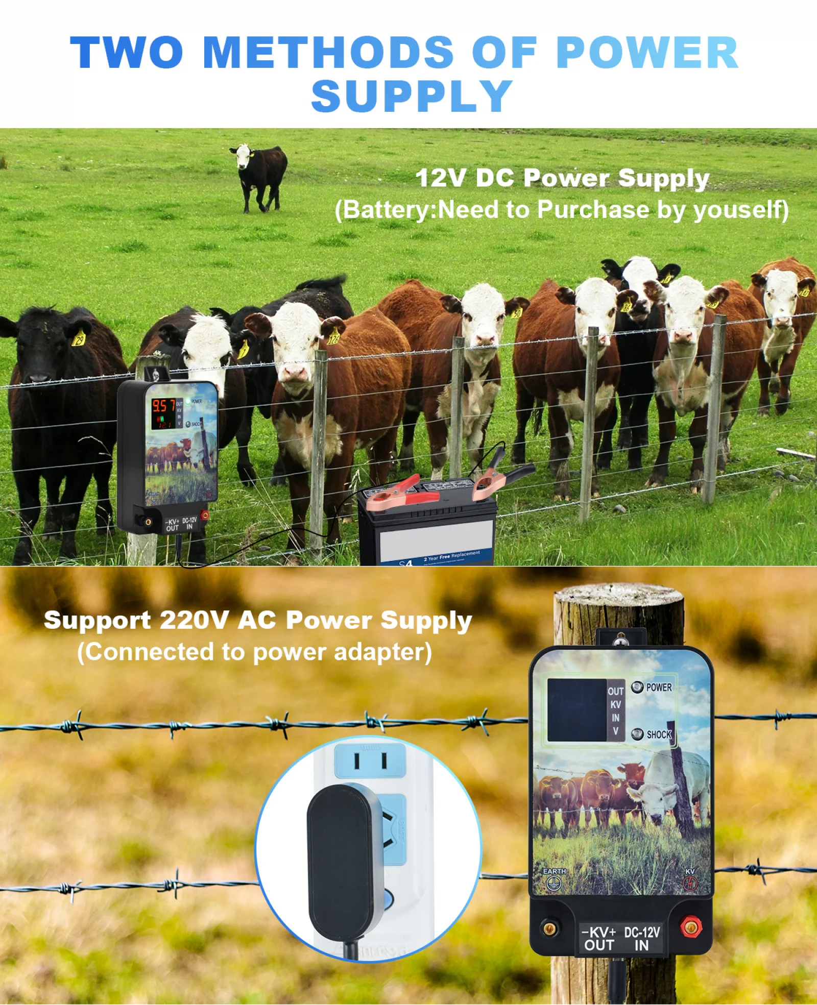 10km Electronic Fence Charger 12V Electric Fence Energizer Farm Livestock Sheep Cattle Horse Poultry Animal Shepherd Fence Tool