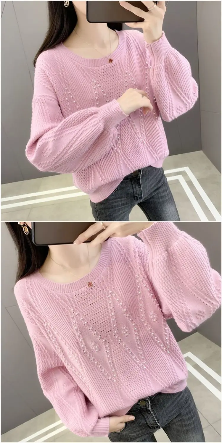 Pearl Sweater Pink Sweater White Coat Knitted Sweater Burberry Cute Tops Korean Style Clothes Oversized Sweater O-neck Pullovers