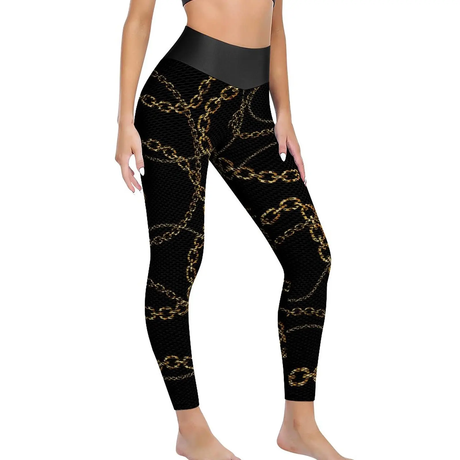 Gold Chains Leggings Sexy Circle Chain Print Push Up Yoga Pants Cute Seamless Leggins Women Graphic Work Out Sports Tights